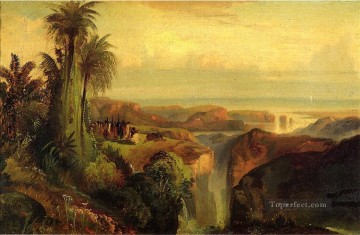 Indians on a Cliff Rocky Mountains School Thomas Moran Oil Paintings